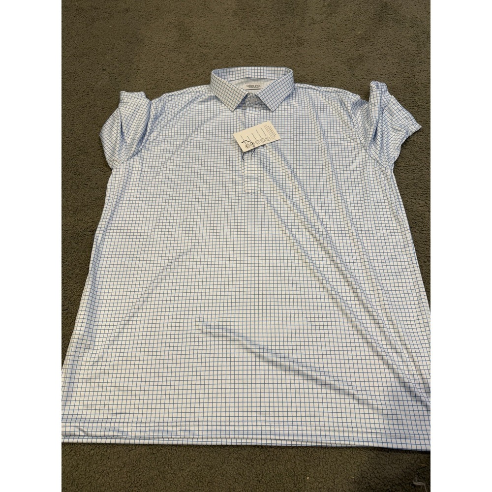 Collars And Co Mens Short Sleeve Polo Blue White Square 2XL Relaxed NWT